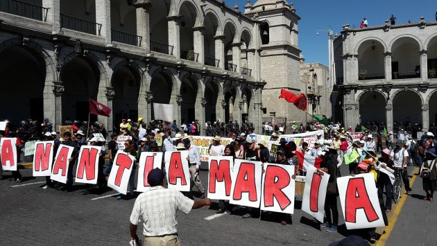 Pobladores del Valle del Tambo una ‘Marcha por la Unidad’ contra el proyecto minero Tía María. (USI)