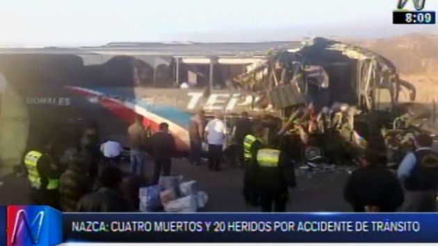 Al menos 4 muertos y 25 heridos dejó choque entre dos buses interprovinciales en Ica. (Captura de TV/Canal N)