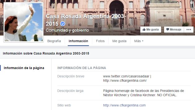 Twitter y ahora Facebook: Cristina Fernández se adueñó de la cuenta oficial de la Casa Rosada. (Captura)