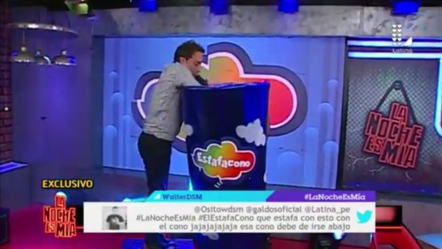 Carlos Galdós se burló del cono de Nubeluz en ‘La noche es mía’. (Captura de TV)