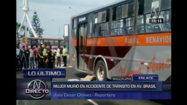 Mujer falleció tras ser atropellada por bus en la avenida Brasil. Ocurrió en Magdalena. (Captura de TV)
