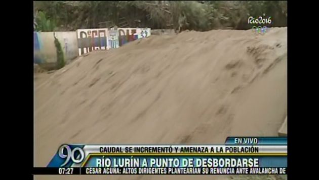 Río Lurín está a punto de desbordarse debido a las fuertes lluvias en la sierra. (Captura de TV)