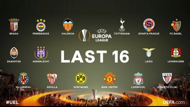 Estos son los 16 equipos clasificados a octavos de final. (Europa League)