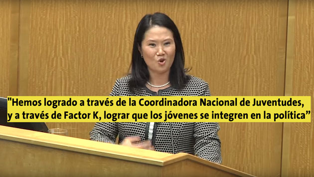 Keiko Fujimori reconoció que el colectivo Factor K forma parte de Fuerza Popular. (Captura/YouTube)
