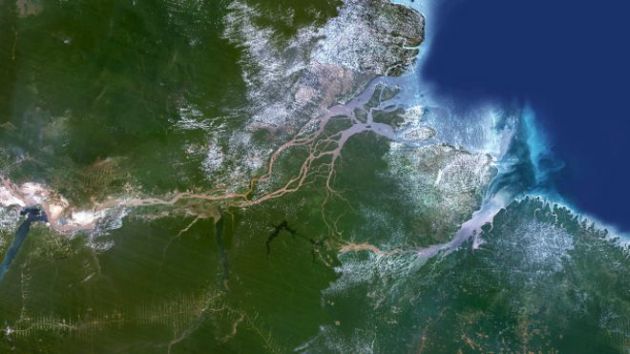 Vista de la desembocadura del río Amazonas desde un satélite en el espacio. (Science Photo Library)
