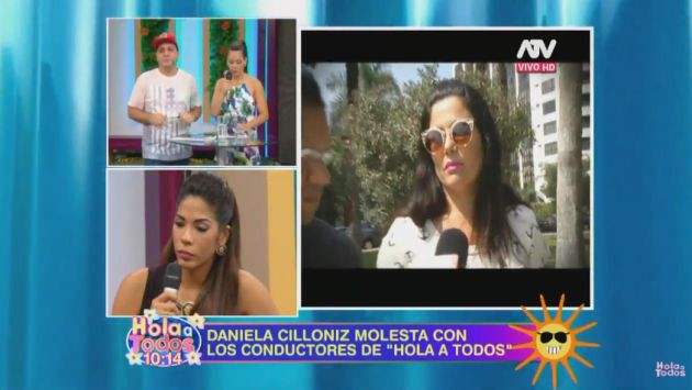 Daniela Cilloniz ‘cuadró’ a ‘Metiche’, Andrea San Martín y Karen Dejo, conductores de ‘Hola a todos’. (Captura de video)