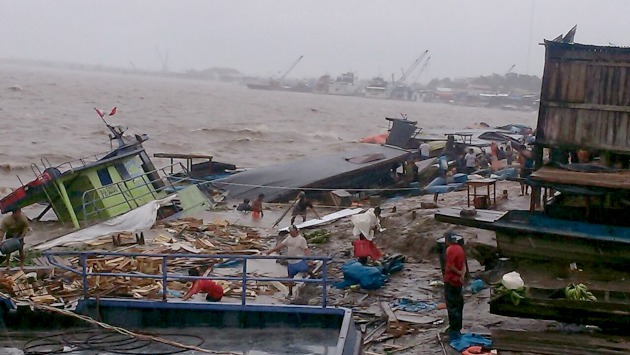 Ucayali: Al menos siete embarcaciones fueron destruidas por los fuertes vientos que afectaron la región. (Andina)