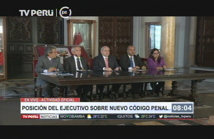 Cuatro ministros y el jefe de la PCM dieron conferencia de prensa. (TV Perú)