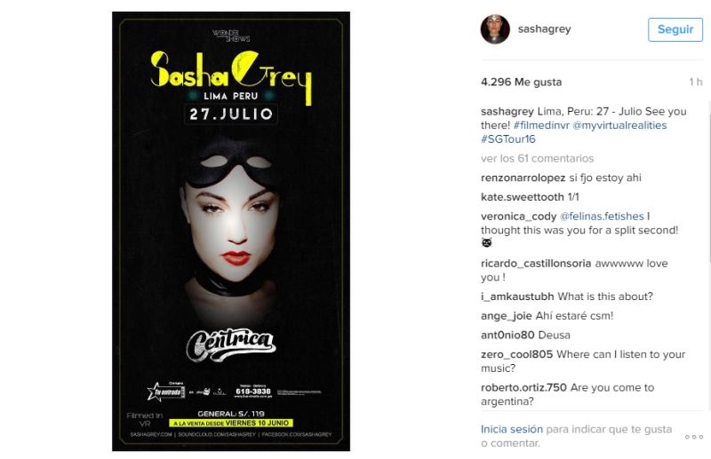Sasha Grey revela precio y lugar de su show en Lima