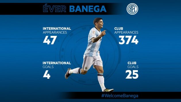 Inter de Milán fichó al argentino Ever Banega por tres temporadas. (Inter de Milán)