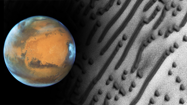 Revelan mensaje sobre la superficie de Marte escrito en 'código Morse'. (Composición)