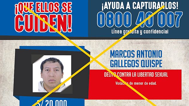 Se ofreció una recompensa de S/20 mil por información sobre el paradero de Marcos Antonio Gallegos Quispe. (Mininter)