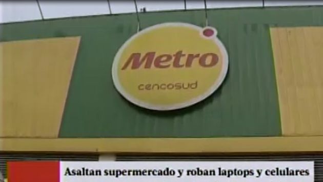 Supermercado fue asaltado por dos delincuentes que se llevaron celulares, y laptops. (Captura)