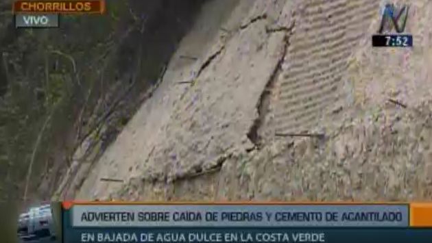 Alertan sobre caídas de piedras y cementos de acantilados en Chorrillos. (Canal N)
