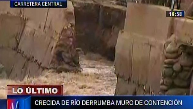 Muro de contención se desplomó por crecida del río Rimac en Moyopampa. (Canal N)