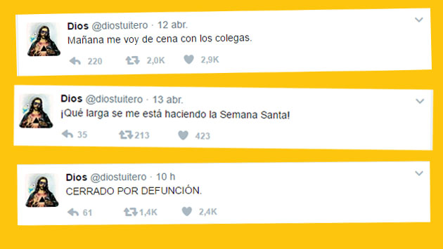 Los tuits de @diostuitero por Semana Santa se viralizaron en instantes. (Composición)