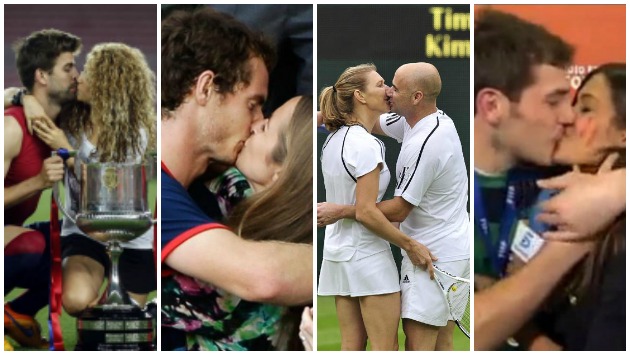 Los besos más románticos de deportistas tras alcanzar el triunfo. (Composición)