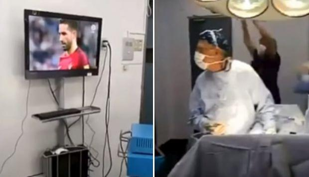 Médicos chilenos paralizan sus actividades en una sala de operaciones para ver los penales del Chile vs. Portugal por la Copa Confederaciones 2017.