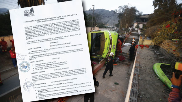 Municipalidad del Rímac firmó convenio con la empresa del bus que cayó a barranco en Cerro San Cristóbal.