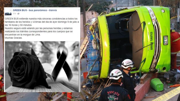 Green Bus expresó sus condolencias a los deudos de los fallecidos en la caída de bus en Cerro San Cristóbal, tras reactivar su página de Facebook. (Facebook/USI)