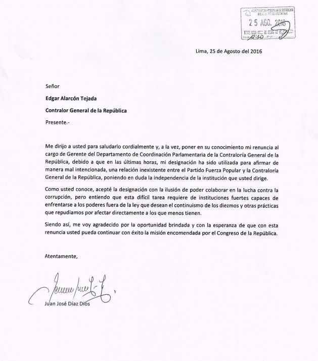 Juan José Díaz Dios renunció al cargo de coordinador parlamentario de la  Contraloría | POLITICA | PERU21